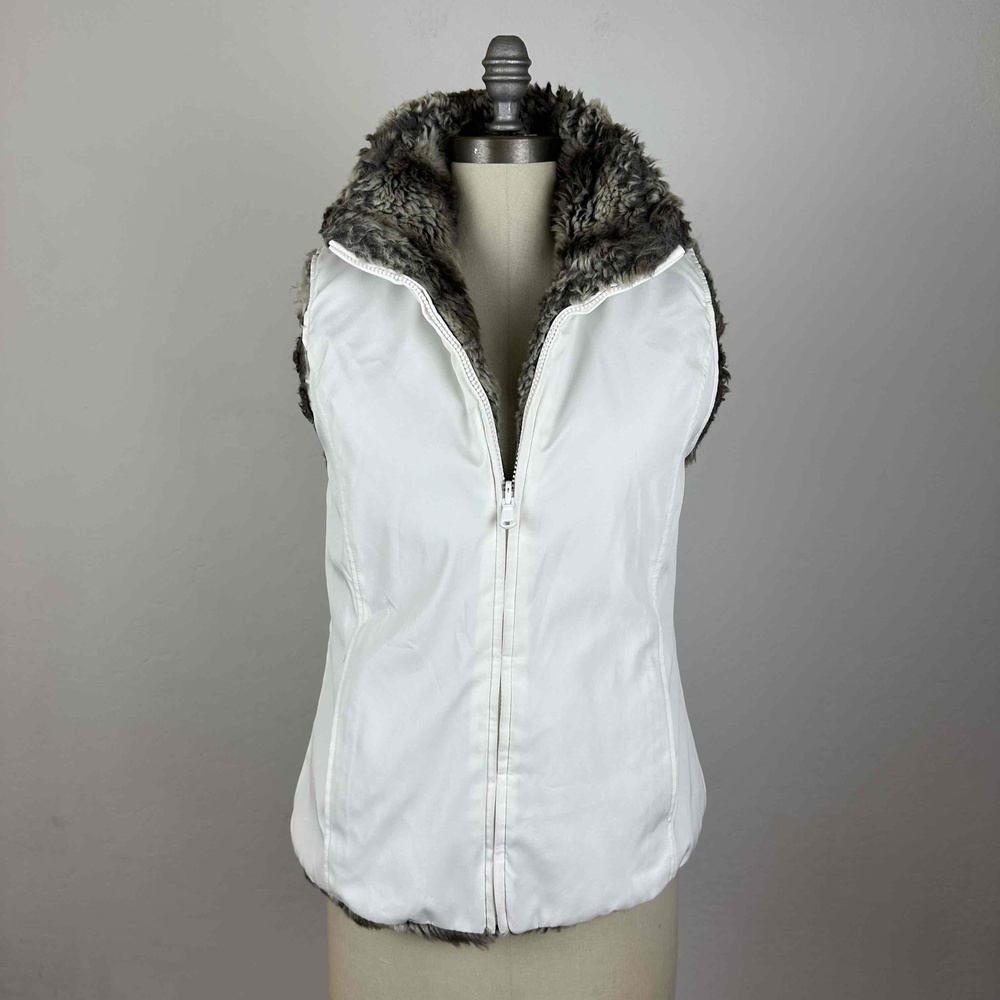 Kristen Blake White Faux Fur Zip Front Reversible Puffer Vest Size Small